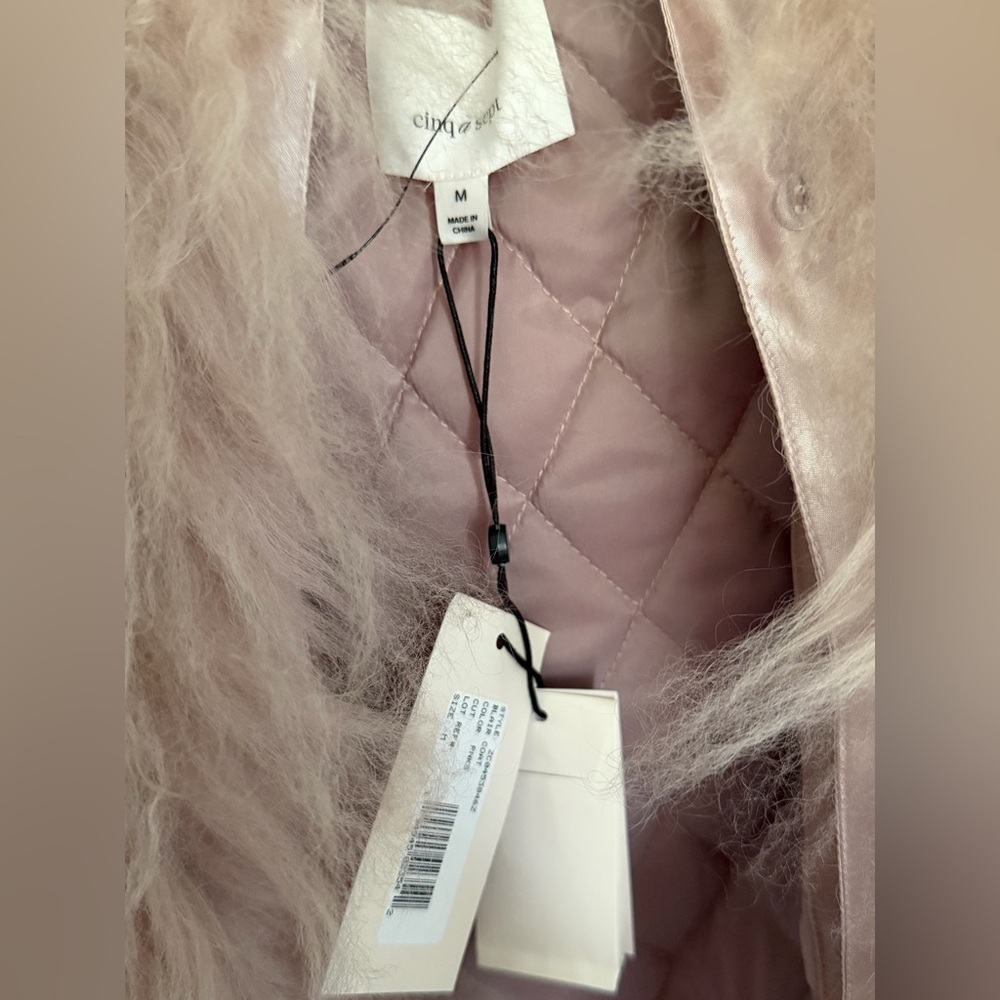 NWT Cinq a sept Blair baby pink Mongolian fur coat - Picture 9 of 10